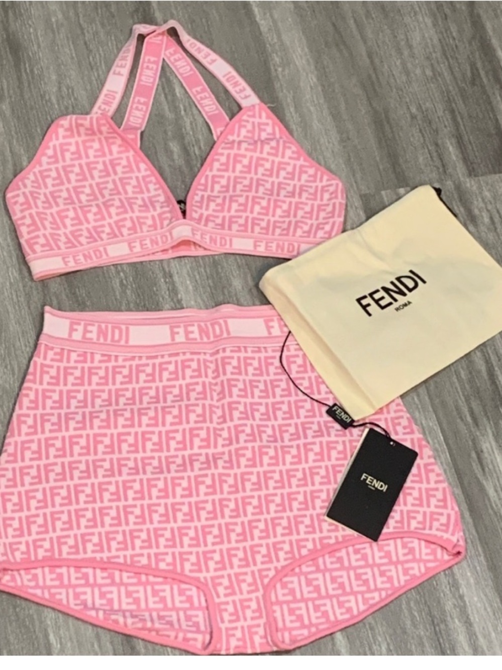 Fendi Pink FF Logo Bralette & High-Waist Shorts Set STRETCHY MATERIAL*** - Picture 2 of 3